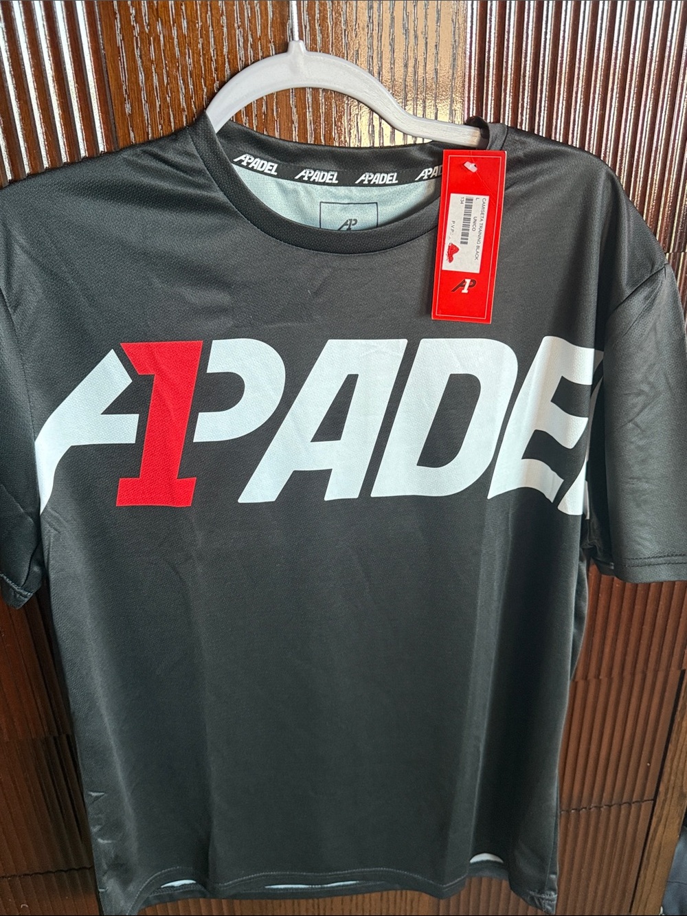 Men's Short-Sleeve Black Logo Tee with Red Accent